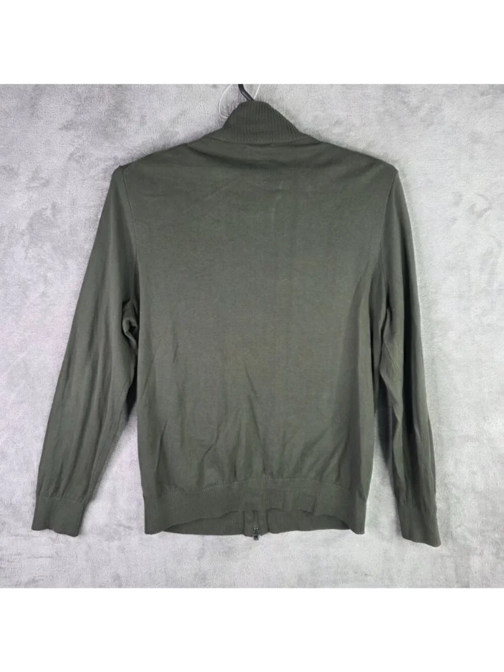 Mens Gap Olive Green Full Zip Cotton Cardigan Sweater Ribbed Collar & Pockets XL